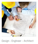 Design – Engineer – Architect – professionals in hard hats reviewing building plans